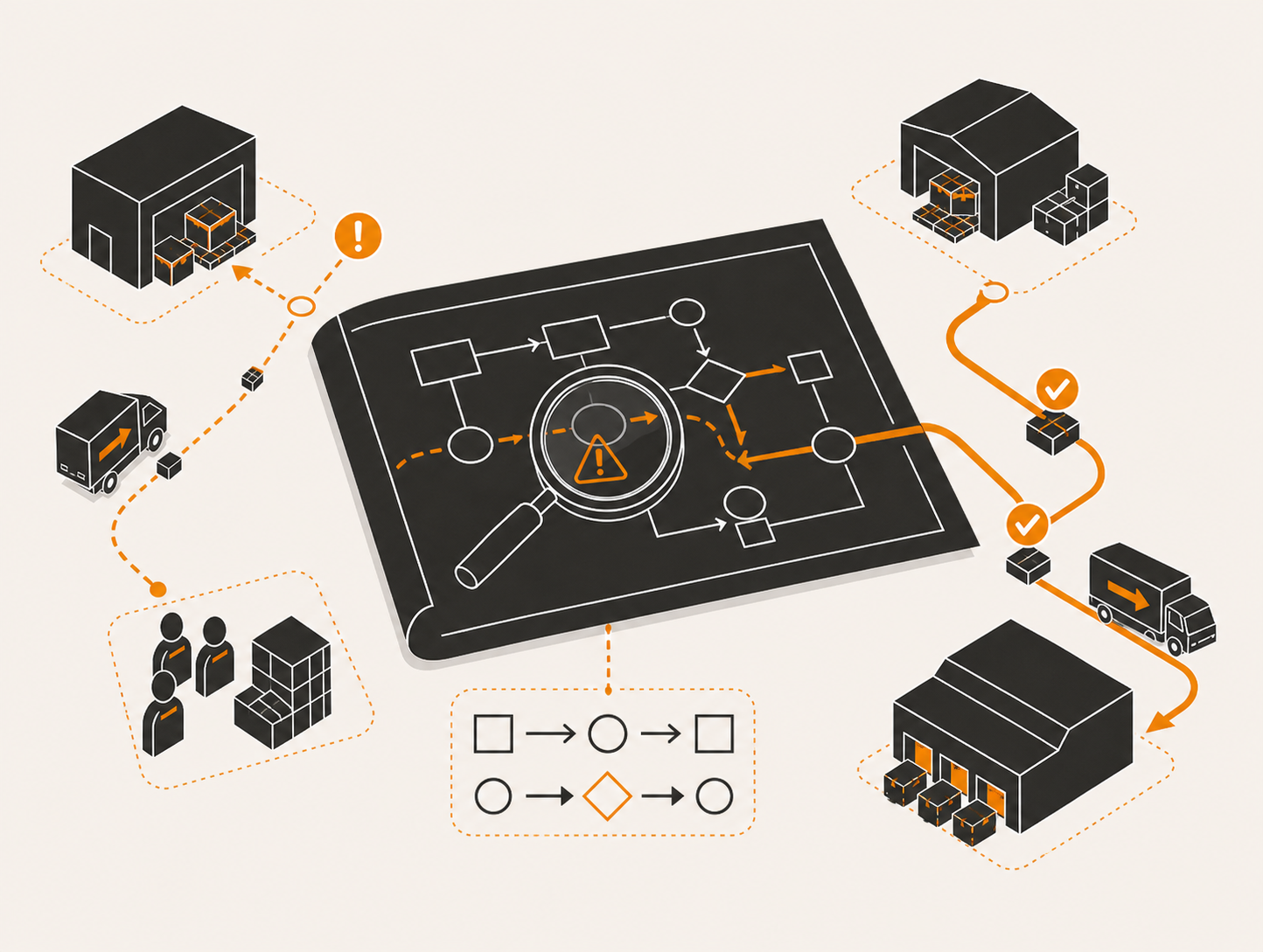 Ilustração da Consultoria em Processos Logísticos — diagnóstico e redesenho de fluxos